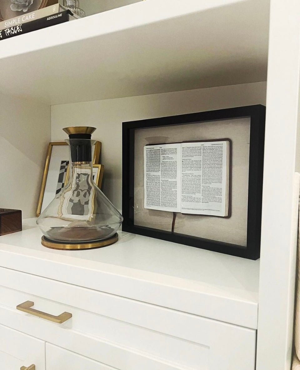 Framed and Mounted Bible Open to Favorite Verse with Placard